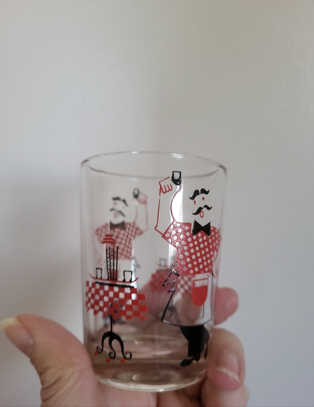Vintage Hazel Atlas Enameled Double Shot Glasses Set Of 4 MCM - Picture 7 of 8